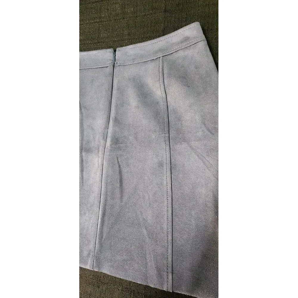 Loft Vegan Suede Navy Blue Gray‎ Skirt Front Pockets Zip Womans Size 0P Petites